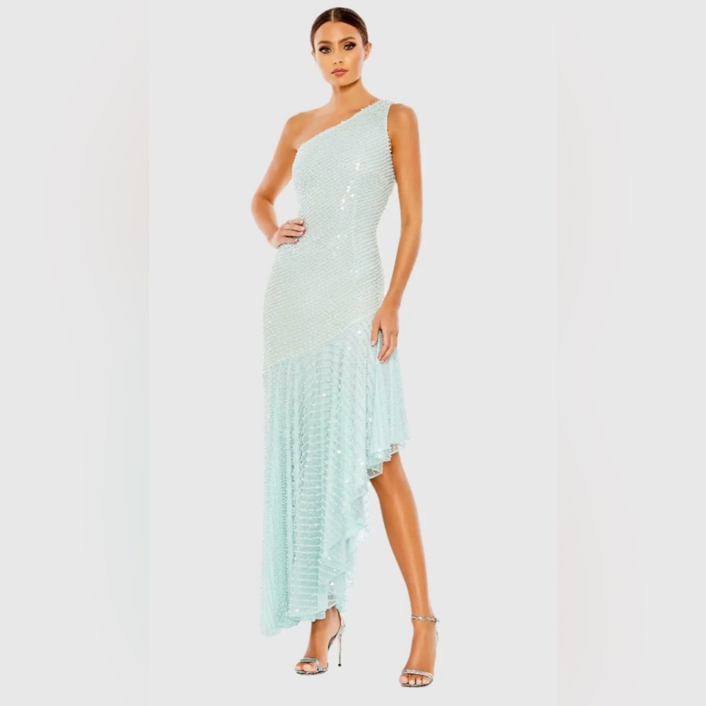 Blue One Shoulder Asymmetrical Hem Dress
